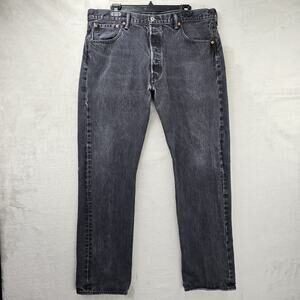 Levis 501 Mens Black Button Fly Jeans 38x31 Classic Straight Leg Denim Grunge